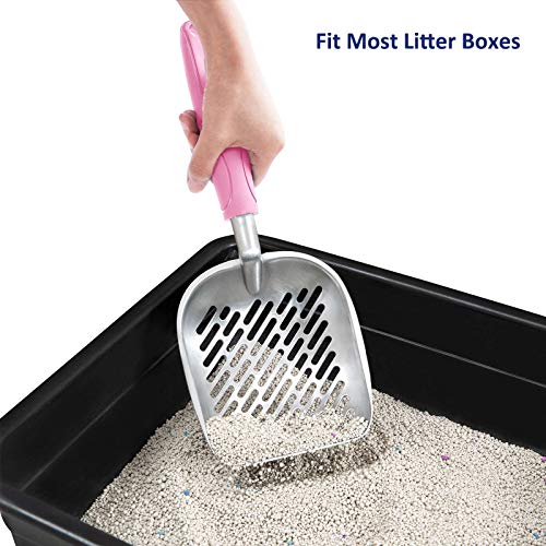 WePet Cat Litter Scoop, Aluminum Alloy Sifter, Kitty Metal Scooper, Deep Shovel with Diagonal Sifting Hole, Long Handle, Kitten Poop Lifter for Litter Box, Large Size, Pink Handle - color: #10 Pink, size: Large