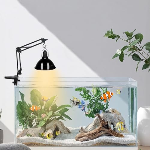 Reptile Clip Heat Lamp Stand, Adjustable Heating Light Holder with 360°Swing Arm, Suitable for Fish Tank, Terrarium Dome Bearded Enclosure, Turtles (Black)