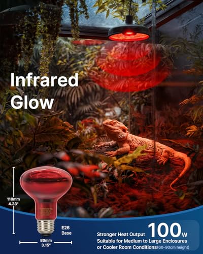 FLSNT 2 Pack Reptile Red Heat Lamp Bulbs,100W Infrared Basking Spot Light for Turtles, Leopard Gecko, Ball Python, Bearded Dragon, Chicken - color: Infrared Heat Lamp