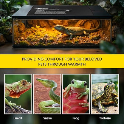 iPower 8x12 Inch Reptile Heating Pad with LCD Digital Aquarium Thermometer, Under Tank Heater Warmer Heat Mat for Turtles, Lizards, Frogs, Snakes - color: Black/Heat Pad + Thermometer, size: 8" x 12"