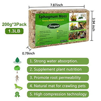 1.3LBS Premium Sphagnum Moss Orchid Potting Mix, 25QT Natural Peat Moss for Plants, Long Fiber Plant Growing Medium for Orchid Repotting Carnivorous Succulents Gardening Plants & Reptiles