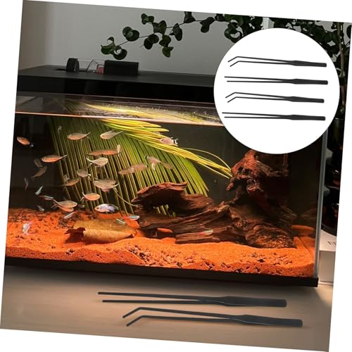 Kisangel 4pcs Stainless Steel Tweezers Set: Long Handle Fish Tank Planting Tools - Curved And Straight Tongs For Aquatic Plants Reptile Feeding Maintenance