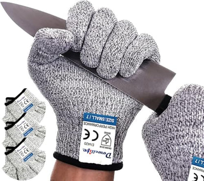 Dowellife Cut Resistant Gloves Food Grade Level 5 Protection, Safety Kitchen Cuts Gloves for Oyster Shucking, Fish Fillet Processing, Mandolin Slicing, Meat Cutting and Wood Carving. (Small-3 Pairs) - size: Small (Pack of 3), style: Original