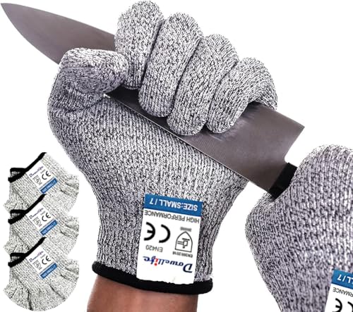 Dowellife Cut Resistant Gloves Food Grade Level 5 Protection, Safety Kitchen Cuts Gloves for Oyster Shucking, Fish Fillet Processing, Mandolin Slicing, Meat Cutting and Wood Carving (X-Large-3 Pairs) - size: X-Large (Pack of 3), style: Original