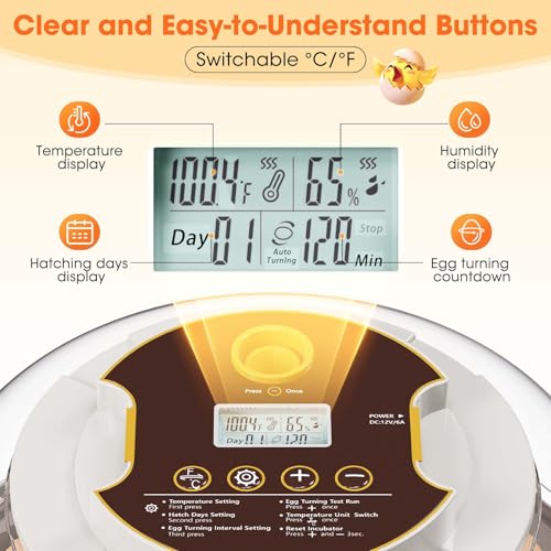 18 Egg Incubator with Automatic Egg Turning & Humidity Control, Built-in Egg Candler, 360° View Window & Dual-Size Trays for Chicken, Duck, Quail, Goose Eggs – Ideal for Farm, Classroom, Home