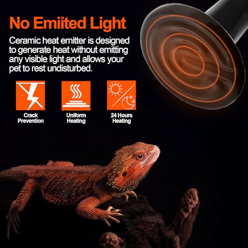 BNOSDM 2 Pack 75W Non-Light Emitting Ceramic Heat Emitter, Reptile Heat Lamp Bulbs, Brooder Coop Heater Lamp Bulb for Amphibian Reptiles Lizard Turtle Chicken - color: Pack of 2/Black, size: 75 Watts