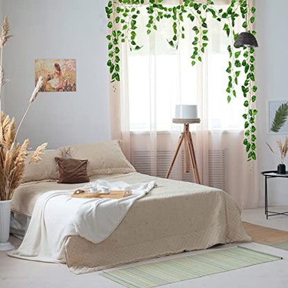 CQURE 16 Pack 105Ft Artificial Ivy Fake Vines,Ivy Garland Greenery Garland Fake Hanging Plants Vines Green Leaves for Bedroom Wedding Garden Wall Room Decor - size: 112 Ft