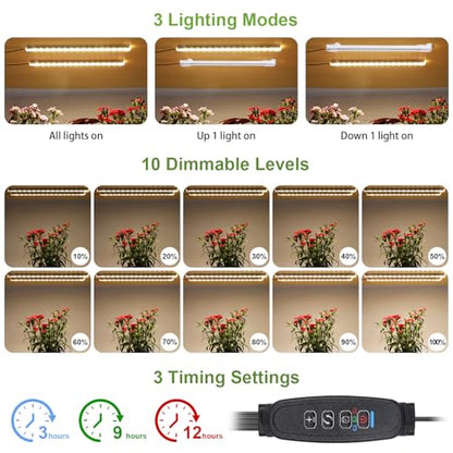 8.6'' LED Grow Light Strips, Full Spectrum 3500K Grow Lights for Indoor Plants, 2 Head with 3/9/12H Timer, 10 Dimmable Levels, Suitable for Seedling, Succulent, Plant Shelf and Greenhouse, 2-Pack - color: 2 Head 2 Pack