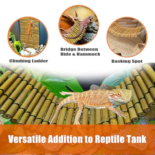 Bearded Dragon Tank Accessories, Reptile Climbing Hammock Bridge, Lizard Lounger Bamboo Ladder, Reptile Tank Accessories for Habitat, 18 x6 in - size: 18 x6 in