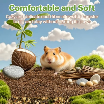 Sukh Natural Coconut Husk Bedding for Hamsters - Organic Coco Coir Substrate, Burrowing Friendly Small Animal Litter with Odor Control for Syrian Dwarf Hamsters, Gerbils, Degus & Reptiles