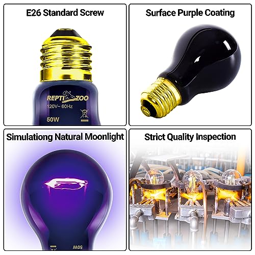 REPTI ZOO 2PCS Reptile Heat Lamp, 150W Night Heat Bulb Moonlight Bulb Purple Infrared Heating Lamp Simulate Natural Moonlight Night Heat Bulb for Reptile Amphibian - style: 150W Night Heat Lamp
