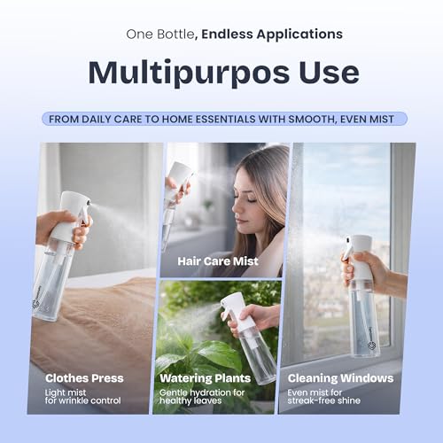 Continuous Spray Bottle for Hair – Fine Mist Water Sprayer 10oz (300ml), Refillable for Hair Styling, Continuous Mist for Plants, Cleaning, Skincare & Petcare, BPA-Free, Leak-Proof, 360° Mist
