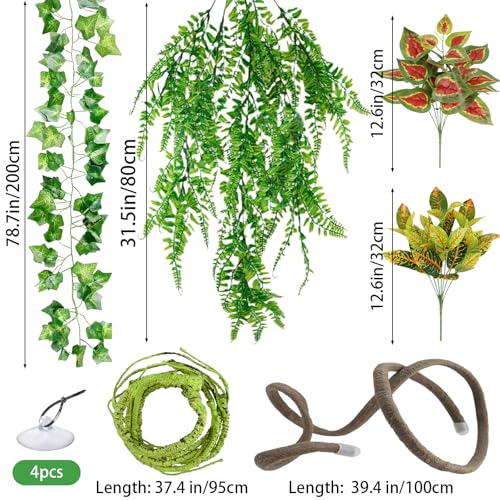 Reptile Vines, Reptile Plants for Bearded Dragon Tank Accessories, Chameleon Cage Accessories, Flexible Jungle Climbing Vines, Terrarium Fake Plants Habitat Decor for Chameleon, Lizards, Gecko, Snake