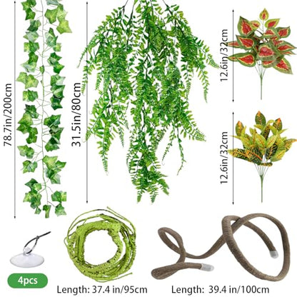Reptile Vines, Reptile Plants for Bearded Dragon Tank Accessories, Chameleon Cage Accessories, Flexible Jungle Climbing Vines, Terrarium Fake Plants Habitat Decor for Chameleon, Lizards, Gecko, Snake