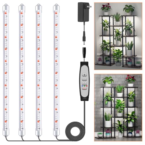 SDOVUERC 4 Bars Grow Light Strips for Indoor Plants with Auto ON/Off Timer 6/12/18H, 5 Dimmable Levels for Shelves Plant Growing(Pack 1) - color: 4 Bars, size: 1 Pack