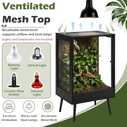 PROLEE 24" x 18" x 36" Tall Reptile Terrarium with Leg Stand, 65 Gallon Vertical Glass Chameleon Cage with Front Opening Doors, Ventilated Mesh Top, Rainforest Habitat for Arboreal Reptiles, Black - size: 24" L x 18" W x 36" H, 65 Gallon