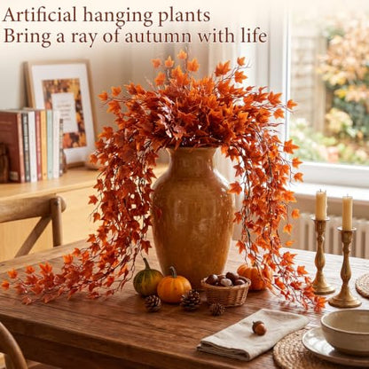 Daifunli 12 Pcs Artificial Fall Hanging Plants Fake Hanging Ferns Plastic Autumn Faux Plants for Wall Room Garden Garland Indoor Outdoor Decor No Basket (Maple Leaves) - style: Maple Leaves