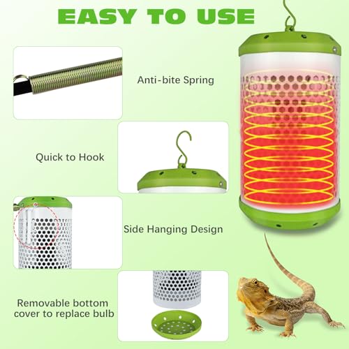 NICENICY Reptile Heat Lamp with Guard, Ceramic Heat Lamp Bulb with Lampshade, Adjustable Reptile Ceramic Heat Lamp Covers Guard with 100 Watt Infrared, No Light Only Heat (Small) - size: Small