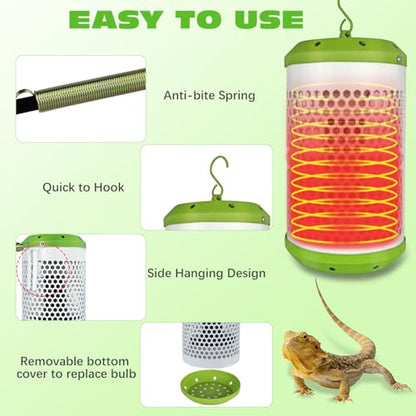NICENICY Reptile Heat Lamp with Guard, Ceramic Heat Lamp Bulb with Lampshade, Adjustable Reptile Ceramic Heat Lamp Covers Guard with 100 Watt Infrared, No Light Only Heat (Small) - size: Small