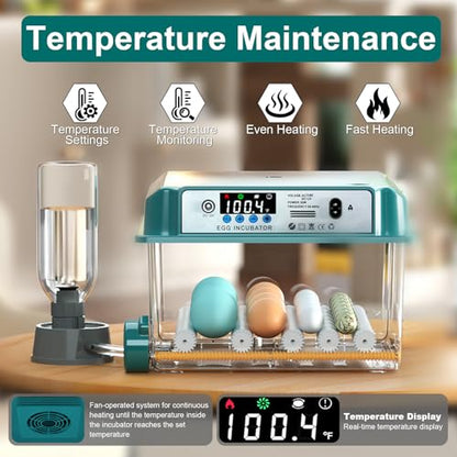 Egg Incubator for Hatching 16 Eggs|24 Quail Eggs, All-in-One Auto Incubator | Automatic Egg Turning, Precise Temperature Control, Stable Humidity Control, Adjustable Rollers for Duck, Goose, Pigeon Eggs