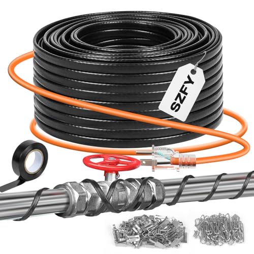 3FT~160FT Heat Tape for Water Pipes, -40°F Deicing Heat Tape,Thermostat Wire,Heating Cable Pipe Heating Cable,Heat Tape with Thermostat,Gutter Heat Cable,Heated Water Hose,120V 8W/ft (100FT) - size: 100FT