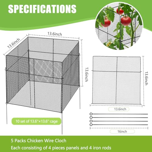 10 Pack Plant Protectors from Animals, Large Square Mesh Plant Cage 13.6" x 13.6" with 15.8" Stakes DIY Chicken Wire Cover for Outdoor Plants Vegetable Seedling Shrub Garden Barrier Fencing