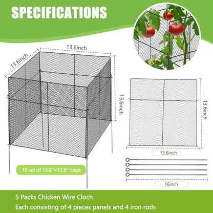 10 Pack Plant Protectors from Animals, Large Square Mesh Plant Cage 13.6" x 13.6" with 15.8" Stakes DIY Chicken Wire Cover for Outdoor Plants Vegetable Seedling Shrub Garden Barrier Fencing