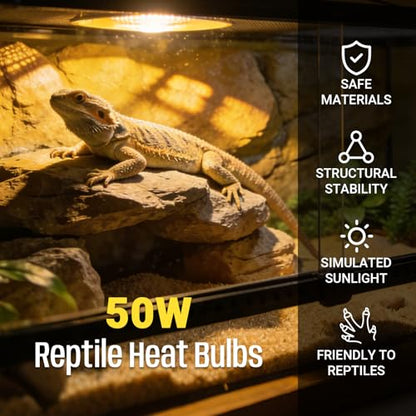 CALPALMY 4-Pack 50W UVA+UVB Bulbs | Heat and Light for Reptiles and Amphibian Tanks, Terrariums and Cages | Works with Various Lamp Fixtures