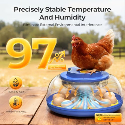 18 Egg Incubators for Hatching Eggs, 360° View with Automatic Egg Turning & Humidity Control, Built-in Egg Candler for Hatching Chicken, Duck, Goose, Quail, Ideal for Home, Classroom, Laboratory, Farm