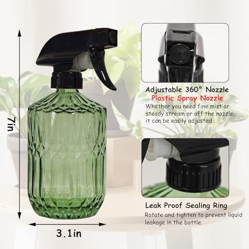 YYTSGG Glass Plant Mister Bottle, 15oz Refillable Water Spray Bottle with Adjustable Mist Nozzle for Indoor Flowers, Outdoor Gardening, Cleaning, Hair and Pets Care (Army Green) - color: Army Green