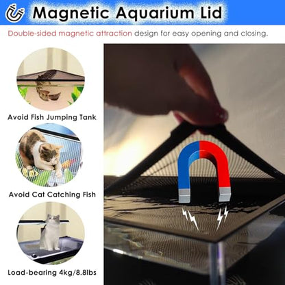 Katzowen DIY Fish Tank Top Cover/Anti-Jumping Net with Magnetic Edges, Mesh Terrarium Lid Aquarium Hood, Square Ventilation Opening Screen Netting, Cut to Size(L9.8xW7.9in/25x20cm) - size: L9.8xW7.9in/25x20cm