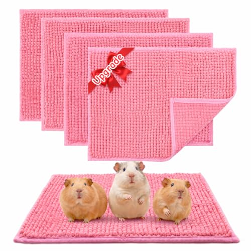 Guinea Pig Cage Liner, 4 PCS Washable Guinea Pig Bedding Fleece Mat, Reusable Pee Pads for Small Animals, Bunny Rabbit Hamster Chinchilla Cage Accessories 16x12 Inch Pink - color: Pink, size: 16x12'' - 4 PCS