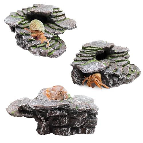 Hermit Crab Hideout, Resin Simulation Stone Reptile Cave Hideout, Hermit Crab Climbing Toys, Terrarium Habitat Decor for Lizard Spider Aquarium Fish Gecko Bearded Dragon