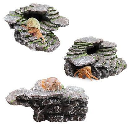 Hermit Crab Hideout, Resin Simulation Stone Reptile Cave Hideout, Hermit Crab Climbing Toys, Terrarium Habitat Decor for Lizard Spider Aquarium Fish Gecko Bearded Dragon