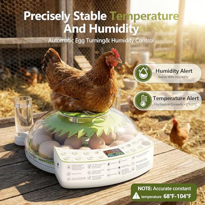 22 Eggs Smart Incubator, One-Click Hatching, Automatic Temp Humidity Control, Auto Egg Turner, Built-in Egg Candler, Music Reminder Poultry Hatcher for Chicken Duck Quail Pigeon Classroom Home Use