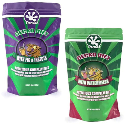 Pangea Gecko Diet Fig & Watermelon Bulk up Bundle - 16oz Fig & Insects & 16oz Watermelon