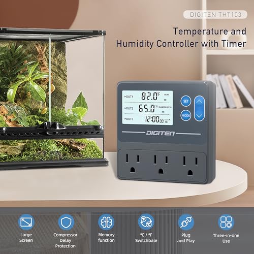 DIGITEN Reptile Temp & Humidity Controller, Timer Outlet, Day-Night Thermostat, 3-Stage Outlet Plug in Temperature Controller for Reptile, Mushroom, Homebrew