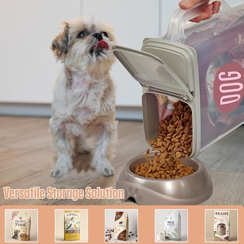 Buddeez Pet Food Storage Container - 8 Quart Capacity Dog / Cat Food & Bird Seed Container with Durable EZ Grip Handle, Flip Gray Lid (includes 1 Cup Clear Scoop) - size: 8 Pounds