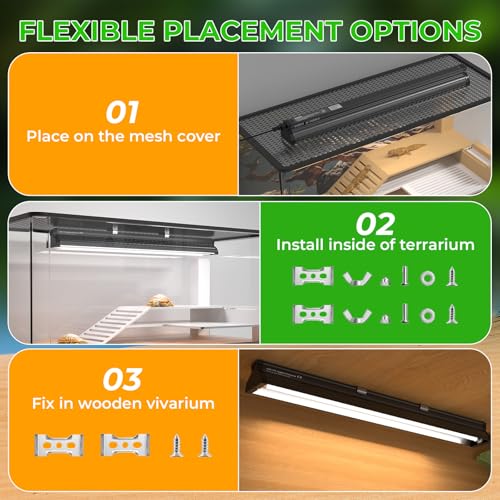 Lustaled 22’’ 24W T5 UVB Reptile Light Combo Kit Switchable UVB 5.0, 10.0 | for Tropical & Desert Reptiles, Reptile Lamp Terrarium Hood UVB Light for Bearded Dragon, Lizards, Snake, Chameleon, Turtle