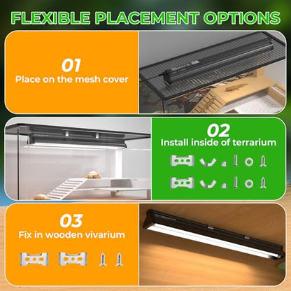 Lustaled 22’’ 24W T5 UVB Reptile Light Combo Kit Switchable UVB 5.0, 10.0 | for Tropical & Desert Reptiles, Reptile Lamp Terrarium Hood UVB Light for Bearded Dragon, Lizards, Snake, Chameleon, Turtle