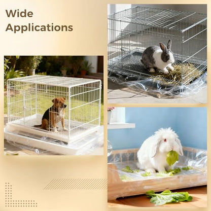 100 Pcs Rabbit Cage Liners, 37.5 x 27.5 in / 95 x 70 cm Disposable Plastic Films, Leak-Proof Cage Liners for Guinea Pig, Hamster, and Small Animals, Transparent