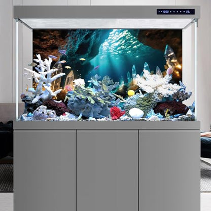 AWERT 72x16 inches Fantasy Garden Aquarium Background Under The Sea Background Sunshine Underwater Bubble Coral Rock Crystal Climbing Pet Background Decoration - size: 72x16in/180x40cm