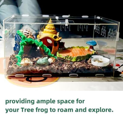 Jumping Spider Terrarium, Reptile Tank Habitat with Locking Acrylic Feeding Box for Tarantula, Isopod, Gecko, Snake (12x8x6)