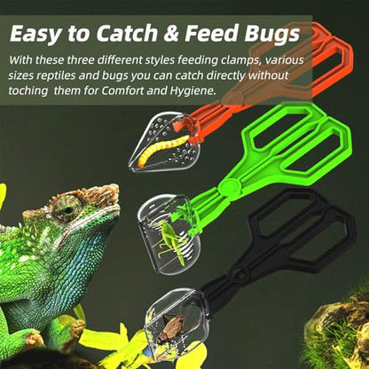Romansk 3 Pack Reptile Feeding Clamp, Reptile Poop Scoop Reptile Feeding and Cleaning Tool for Gecko Lizard Bearded Dragon and Other Small Animals