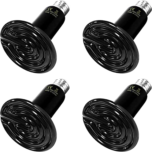 Simple Deluxe 150W Reptile Heat Lamp Bulb Ceramic Heat Emitter No Light Emitting Brooder Coop Heater for Amphibian Pet & Incubating Chicken, 4 Pack Black - size: 150 Watts, style: 4 Pcs