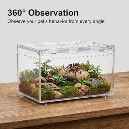 2-Pack Acrylic Terrarium, Large Tarantula Enclosure with Magnetic Lid, Escape-Proof Spider Cage, Hermit Crab Tank, Reptile Habitat for Geckos, Frogs, Isopods