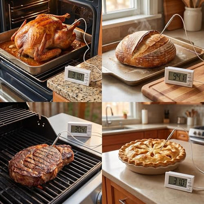 Digital Oven Thermometer -58°F to 572°F/-50°C-300°C, Thermometer with Probe, High Low Temperature Alarm, LCD, White, Battery Powered (1)