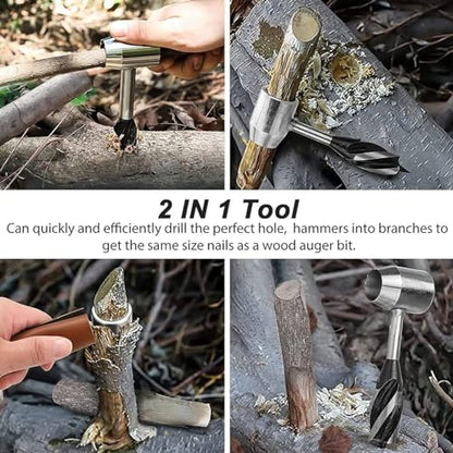 Survival Settlers Tool Bushcraft Hand Auger Wrench Scotch Eye Wood Drill Manual Drill Wrench Bushcraft Survival Tool with Leather Pouch and Hook for Outdoor Camping Bushcrafting Backpacking (Brown) - color: Brown