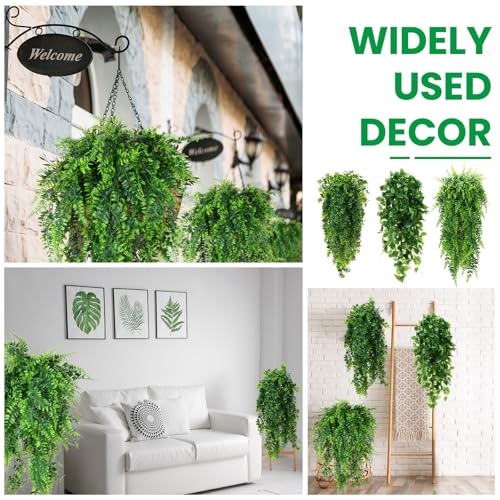 XunYee 28 Pcs Artificial Hanging Plants 32 Inch Plastic Fern Vine Fake Greenery Plant Faux Eucalyptus Vine for Wall Room Wedding Indoor Outdoor Decor, No Baskets(Boston Fern,Greenery, Eucalyptus) - style: Boston Fern,Greenery, Eucalyptus