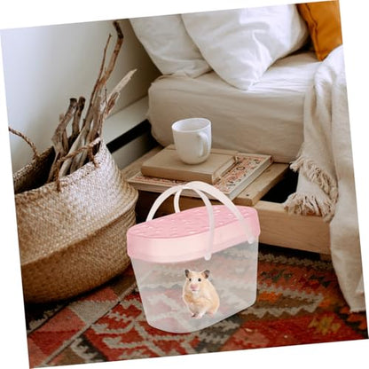 Beaupretty 2pcs Small Pet Carriers for Hamsters and Turtles, Portable Plastic Reptile Cages with Handles, Medium Pink Travel Boxes for Outdoor Use and Small Animal Transport